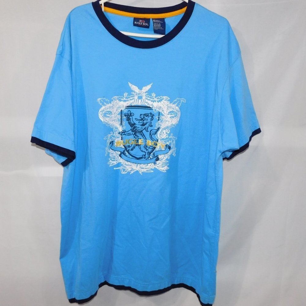 Vintage 90s Bugle Boy Blue lion Crest T Shirt Mens 2XL Retro
